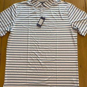 Hammer Back Men's Striped Golf Polo Shirt Large White Blue NEW Frame Striped